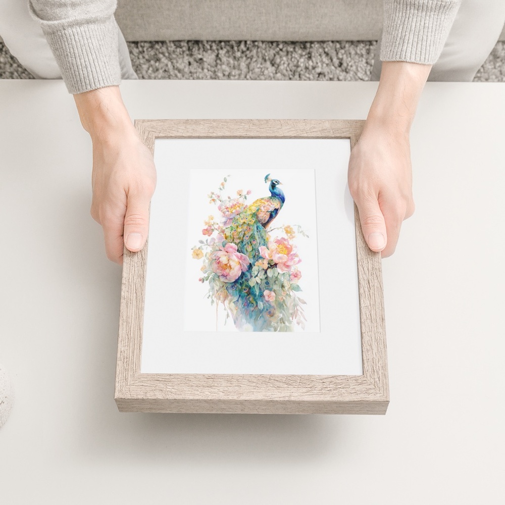 Watercolor Floral Peacock Wall Art Illustration Print Poster Card Unframed - Picture 5 of 9